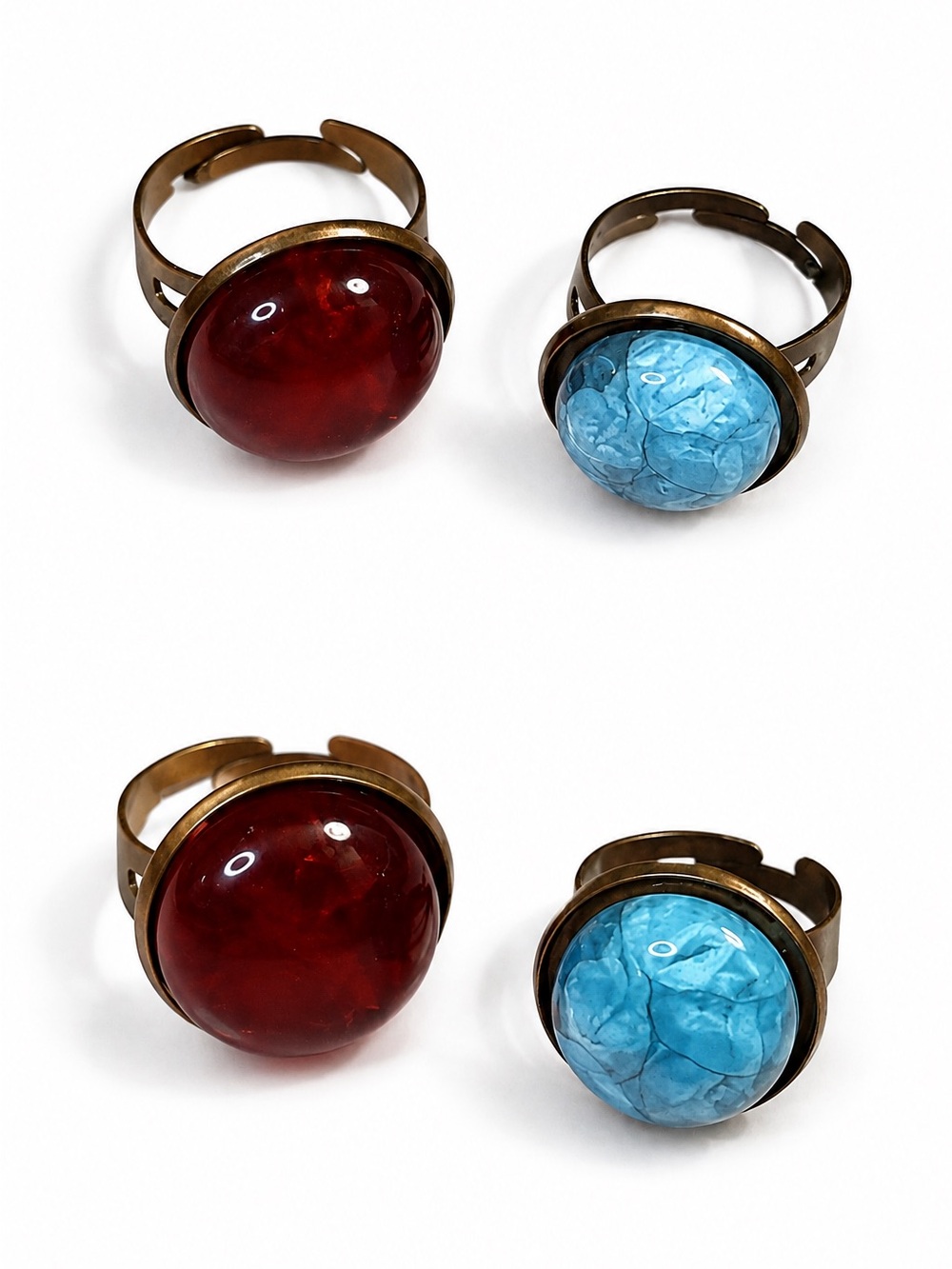 Light Blue & Dark Red Adjustable Statement Rings